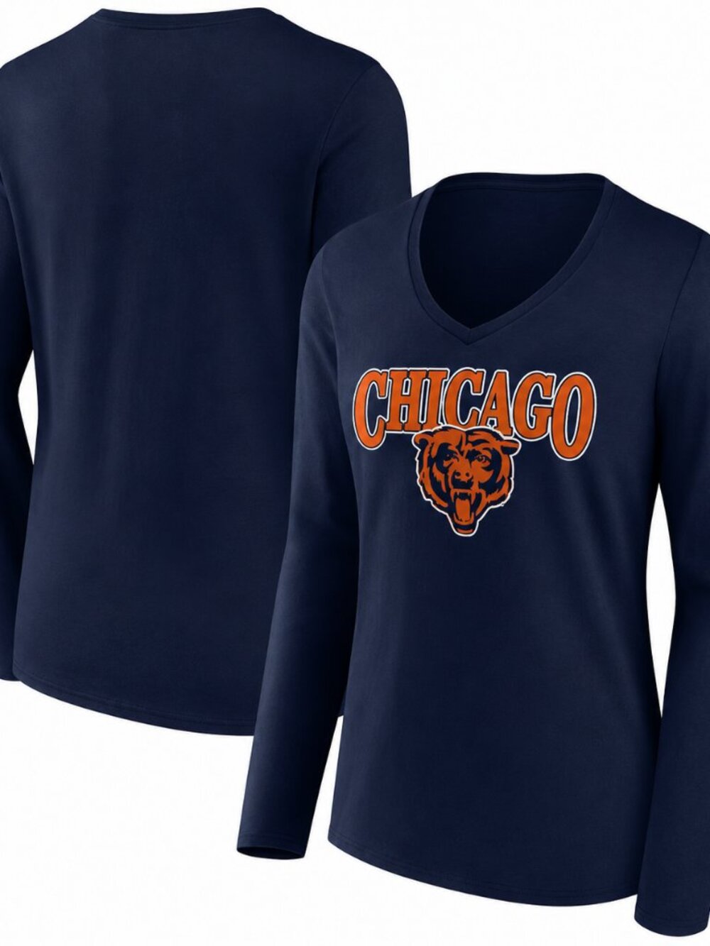 Women's Fanatics Chicago Bears Wordmark Long Sleeve V-Neck T-Shirt